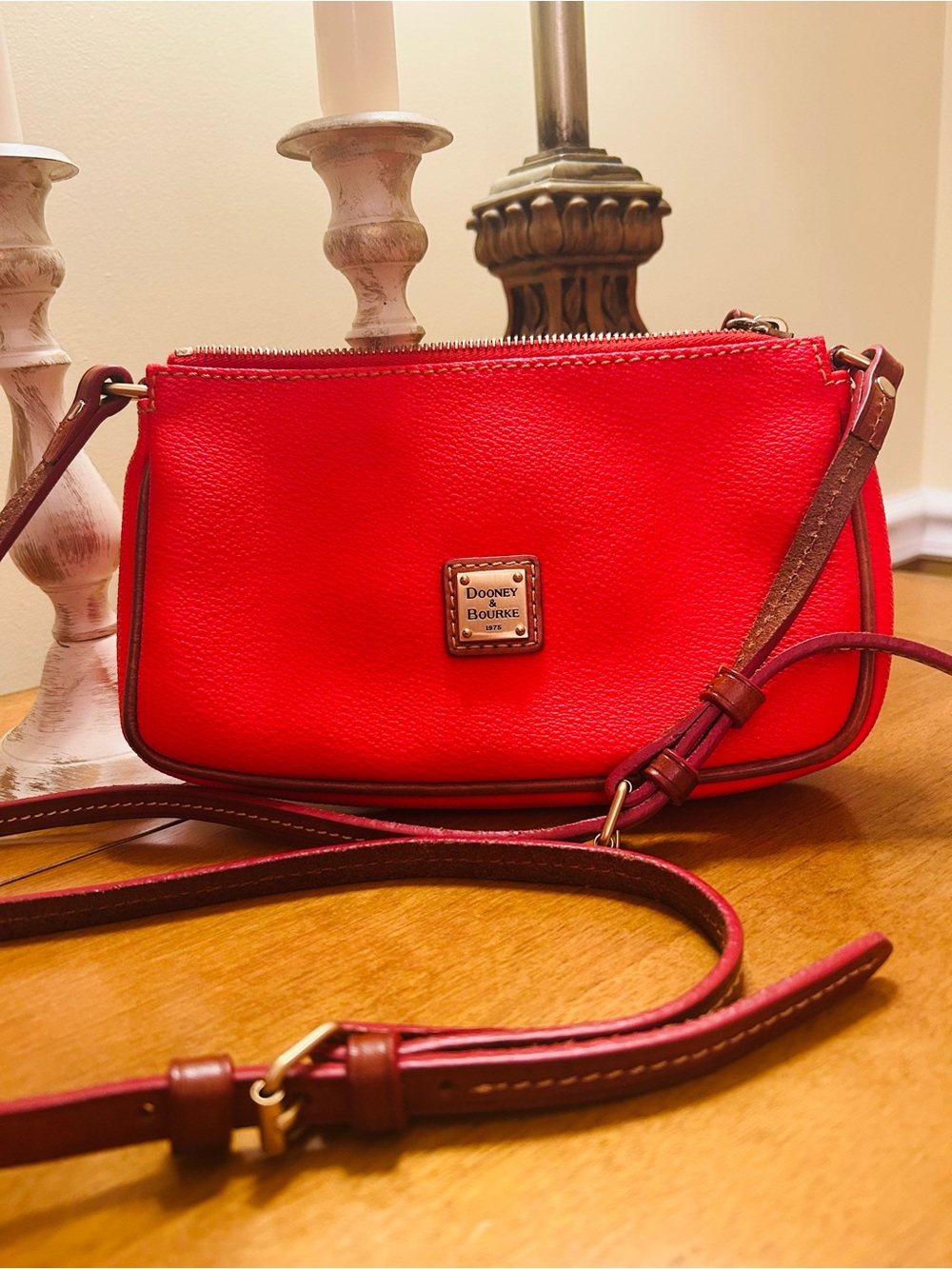 Dooney & Bourke Bright Coral Red Pebbled Leather Mini Crossbody
